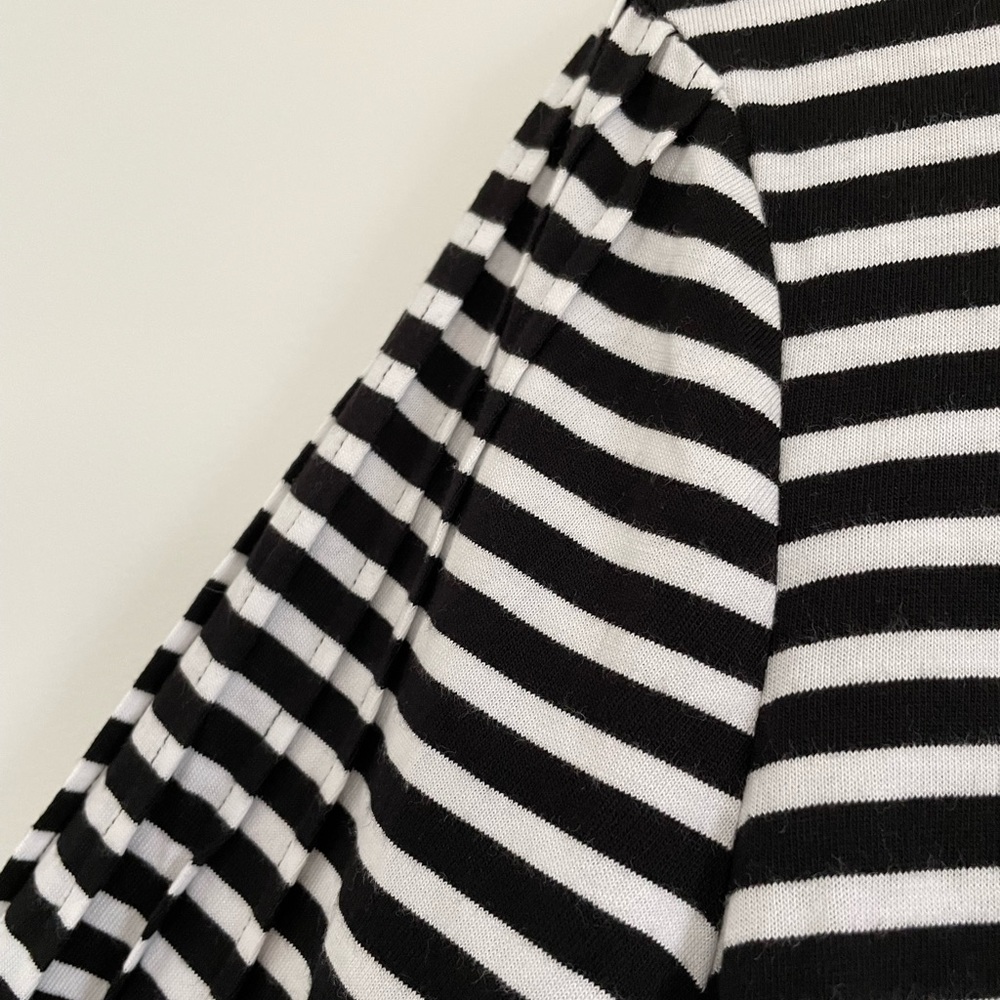 Chico's 2 Neutral Classic black white stripes shirt wide sleeve size Large L14 - Picture 4 of 8